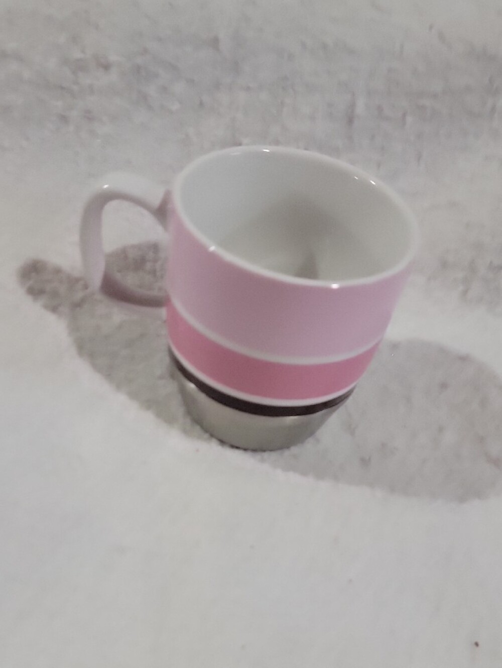 Starbucks Pink and White Ceramic Mug with Stainless Accent 2007- 20oz - Picture 3 of 6
